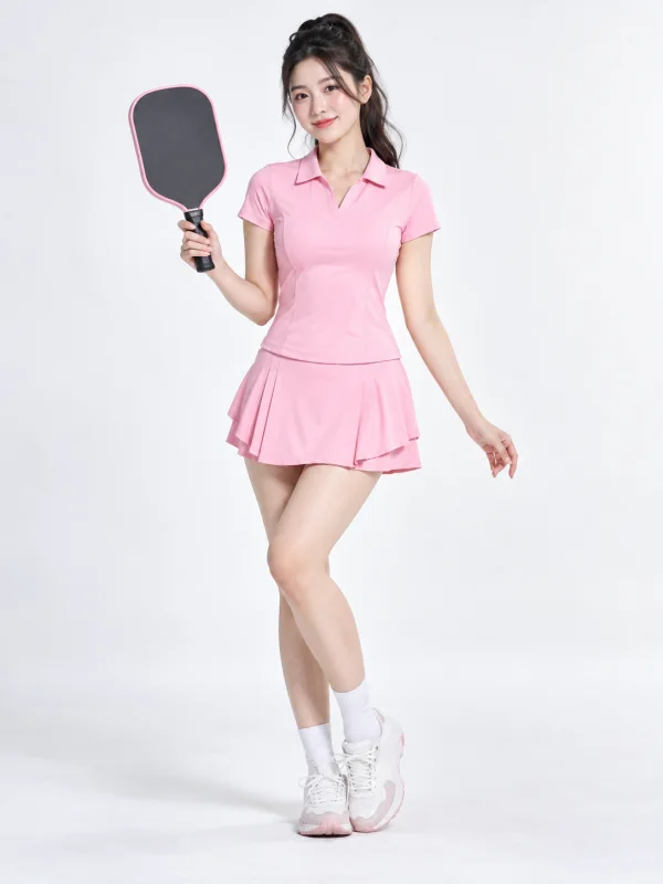 Bộ Set Váy Áo Thể Thao Nữ Pickleball Tennis Màu Hồng