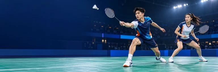 Banner cầu lông đôi nam nữ đang thi đấu